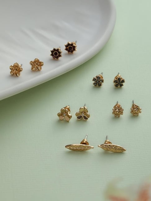 Manisha Jewellery Set Of 12 Gold Plated Stud Earrings Combo