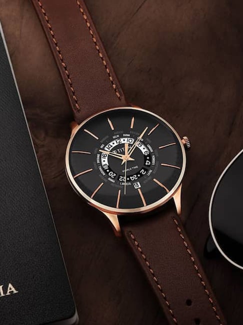 Titan leather watches deals for gents