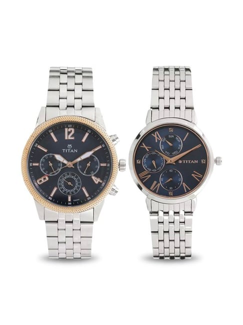 Buy Online Titan Bandhan Quartz Analog with Day and Date Silver Dial  Stainless Steel Strap Watch for Couple - nr17672596km01p | Titan
