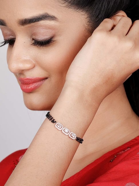 CLARA 925 Sterling Silver Rhodium Plated Black Beads Knot Hand Mangalsutra  Bracelet 2.6 g Online in India, Buy at Best Price from Firstcry.com -  13814731