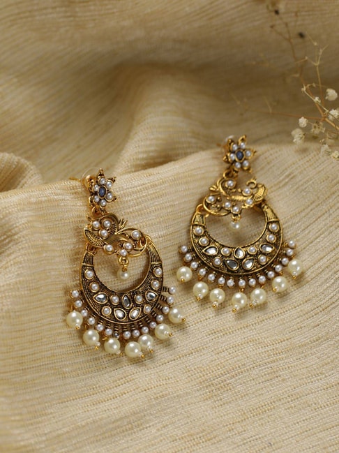 Shop Rubans Gold Plated Handcrafted AD Studded & Gold Beads Chandbali  Earrings Online at Rubans