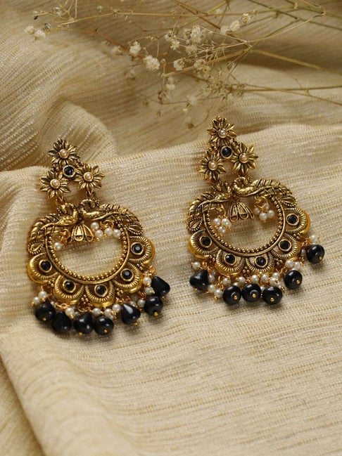 Black Jadau Jewellery Gold Polish Traditional Punjabi Earrings Jhumka J0256  - muteyaar.com