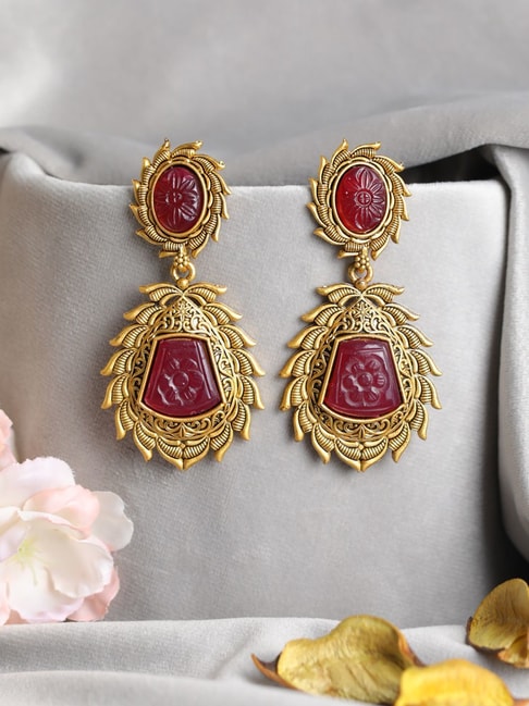 Buy Red Engineered Stones Gulmohar Crimson Embellished Stud Earrings by  Aulerth X Tribe Amrapali Online at Aza Fashions.