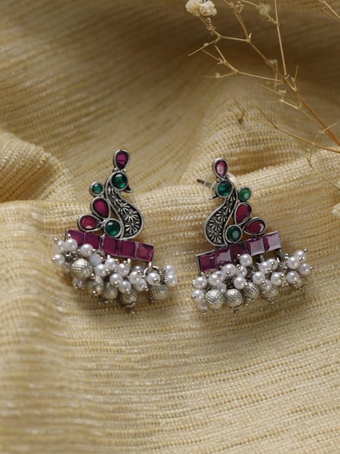 Innayya Oxidized Dancing Peacock Party Wear Long Hanging Earrings for Women  Brass Jhumki Earring