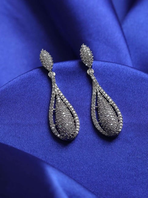 Buy Priyaasi Elegant American Diamond Silver-Plated Drop Earrings