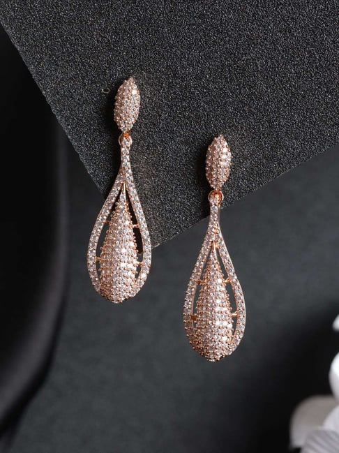 Rose Gold / White Stone long Earrings – PriVeda
