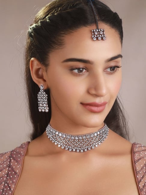 Silver Filigree Necklace Earrings Set with Smoky Quartz – Vijayshree Sovani  Designs