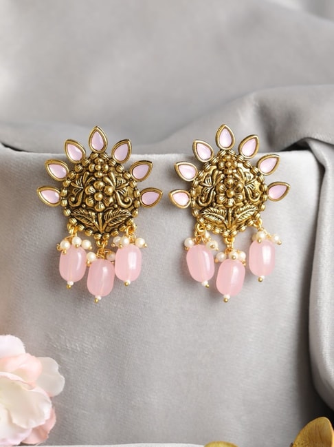 Youbella Pink Goldplated Stonestudded Floral Drop Earrings  Ybear32208myn
