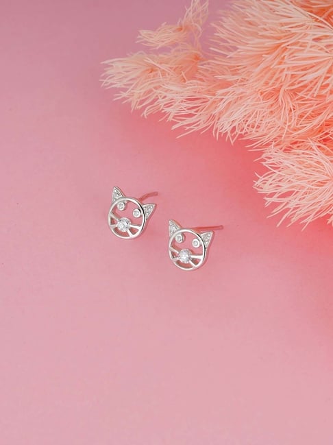 Buy Cat Earrings Sterling Silver Cat Freshewater Pearl Stud Earrings Cat  Lover Gifts for Women Online at desertcartINDIA