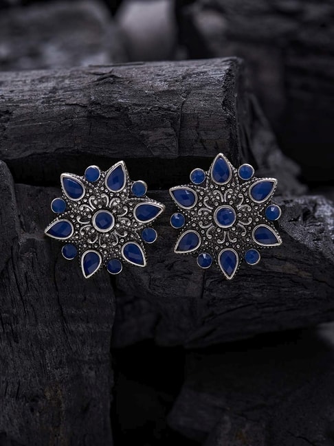 Shop Rubans Silver Plated Square Stud Earrings With Blue And White ADs  Online at Rubans