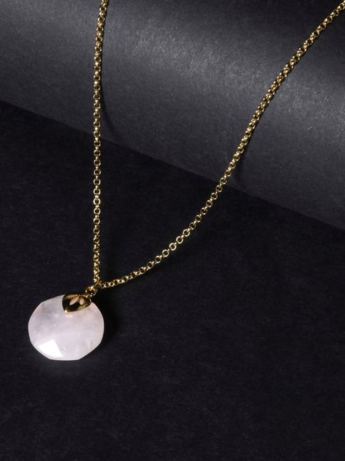 Healing Crystal Round Rose Quartz & Gold Necklace - TigerEye Gift Shop