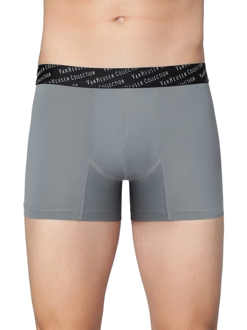 Van Heusen Regular Fit 4 Way Stretch 3D Logo Waistband Solid Tactel Trunks - Quite Shade-picture-47