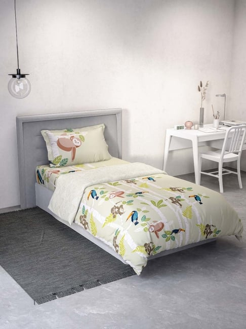 DDecor Printed Green 136 TC Cotton Single Bedding Set