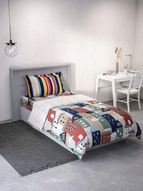 DDecor Printed Blue 136 TC Cotton Single Bedding Set