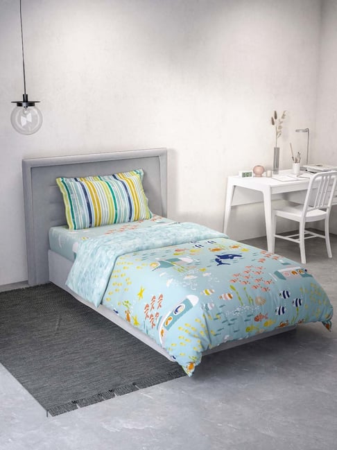 DDecor Printed Blue 136 TC Cotton Single Bedding Set