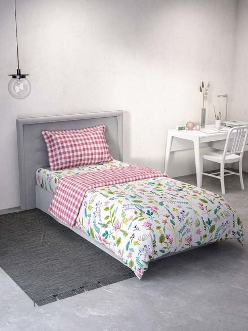 DDecor Floral Pink 136 TC Cotton Single Bedding Set