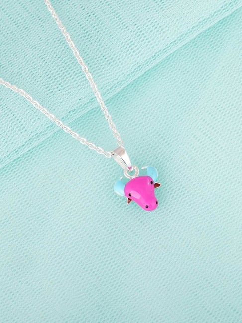GIVA 92.5 Sterling Silver Purple Moo Pendant with Chain for Kids-picture-20