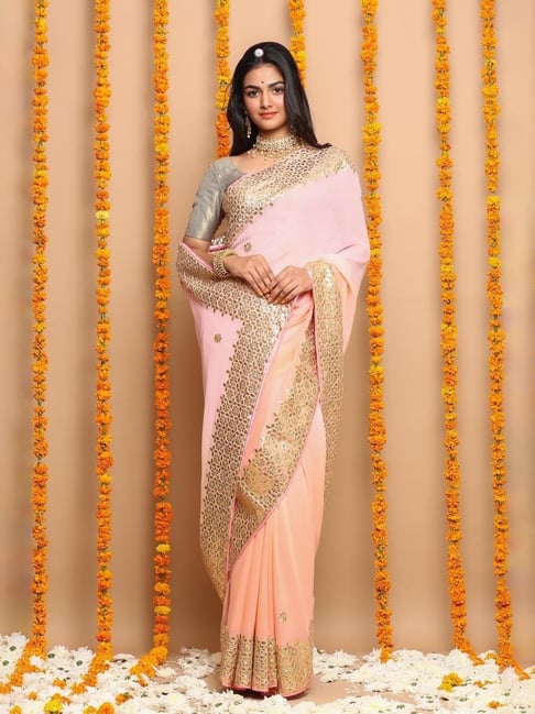 Buy Organza Saree In Pink Color Online From Sundari Kolkata