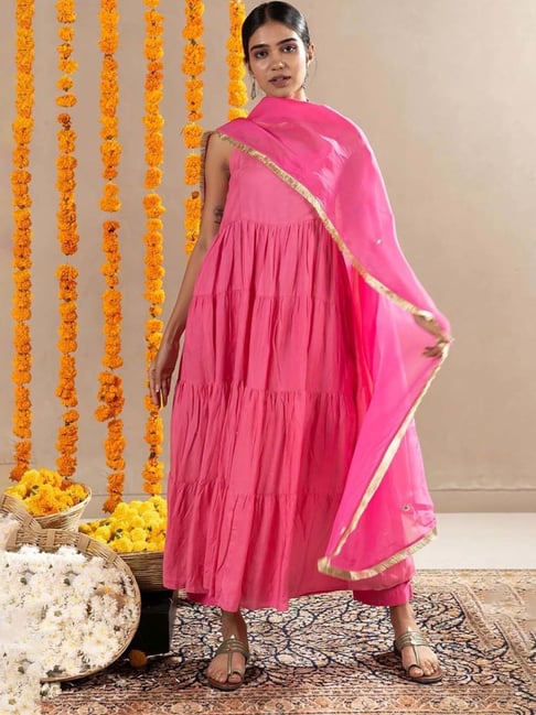 Buy Rani Pink Bahaar Tara Dress with Pants and Dupatta for Women Online @  Tata CLiQ Luxury