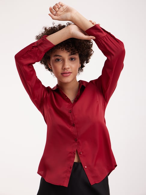 Maroon red dress shirt deals