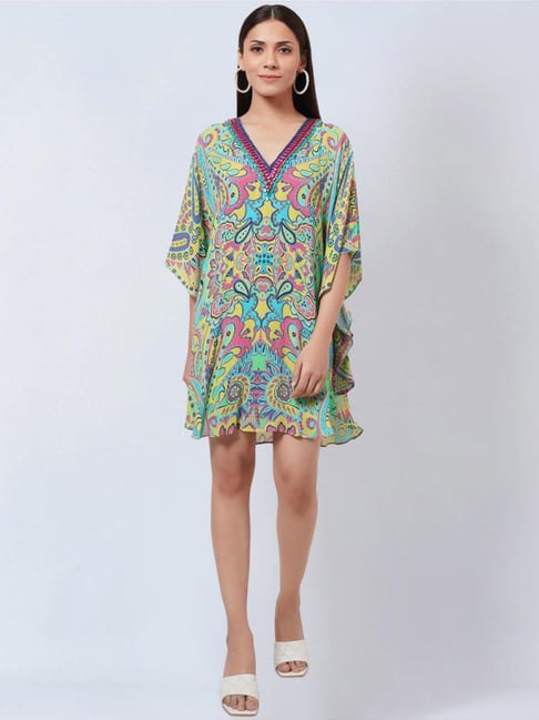 First Resort By Ramola Bachchan Lime Green & Pink Paisley Tunic-picture-12