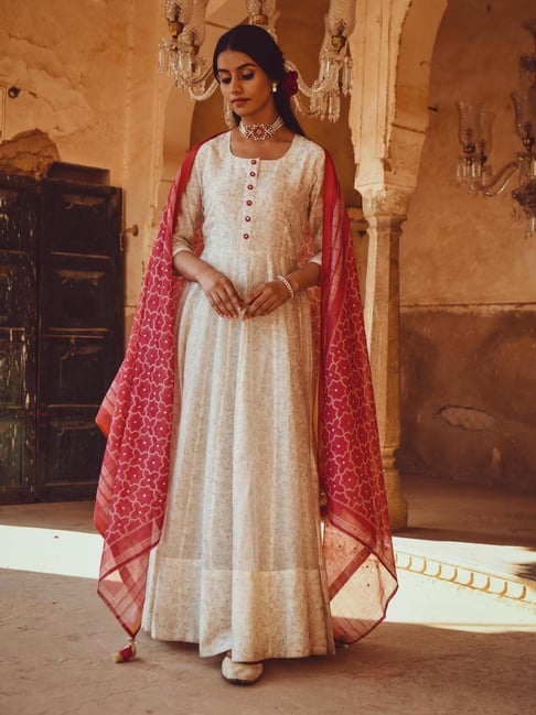 Buy Off White Net Anarkali Suit With Zari Work Online - LSTV03368 | Andaaz  Eid Store