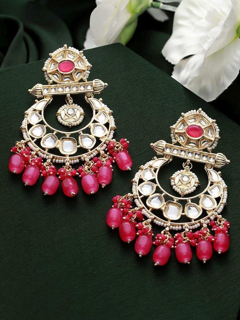 Lavender Pink Enamel Pearl Embellished Chandbali Earring | FashionCrab.com  | Pink enamel, Bold statement jewelry, Chandbali earrings