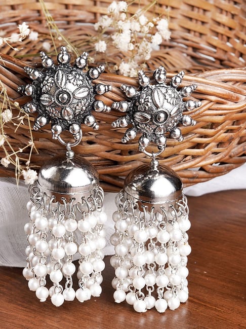 Amazon.com: Oxidized Silver Plated Hook Drop Pearl Jhumka jhumki Party Wear  Earrings Jewelry for women: Clothing, Shoes & Jewelry