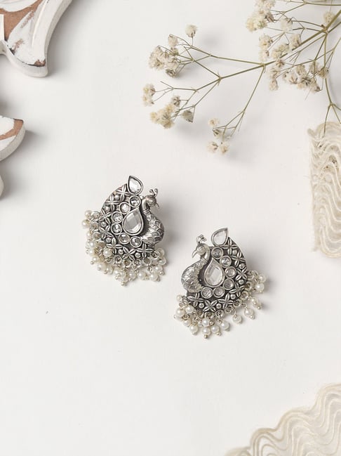 Carved Stone Oxidized German Silver Earrings – Jumbora