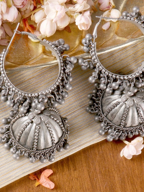 Oxidised Silver Plated Jumkha Earrings - Buy Online | Style Club