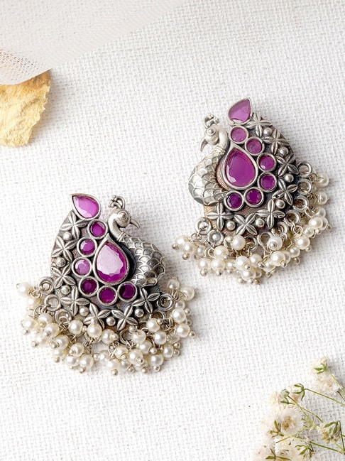 Buy Teejh Nirali Purple Silver Oxidized Stud Earrings Online At Best Price  @ Tata CLiQ
