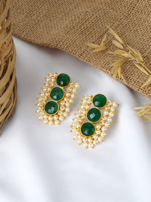 Forever More Enamelled Green Stone and Pearls Earrings  VOYLLA