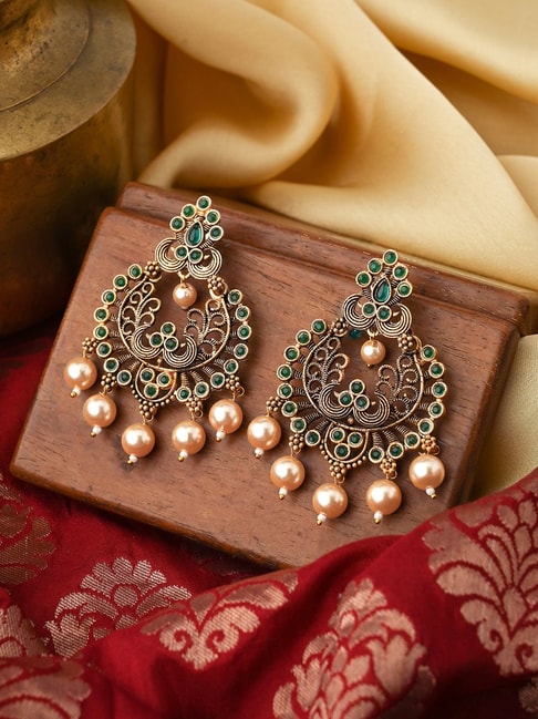 CZ chandbali earrings online with peacock design - Swarnakshi Jewelry
