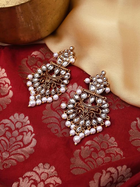 Teejh Rutuja White Golden Dangler Earrings-picture-47