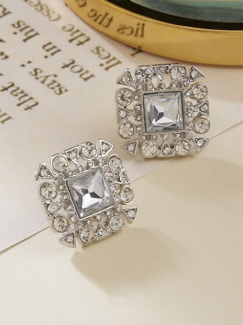 Buy Crunchy Fashion White Crystal Solitaire Stone Stud Earrings for Women  online