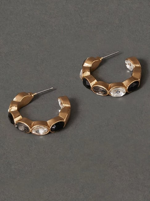 Accessorize London Women's Black Chubby Gem Stone Hoop Earringss-picture-14