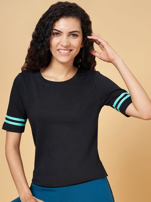 Buy Ajile by Pantaloons Black Cotton Sports T-Shirt for Women