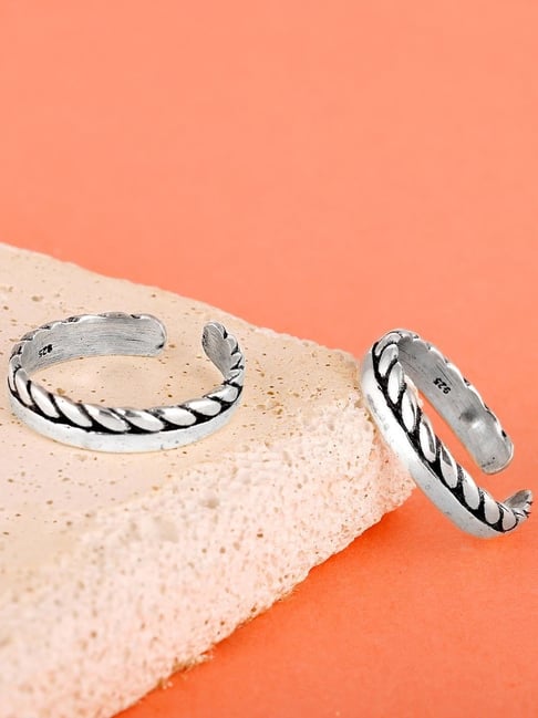 Buy GIVA Sterling Silver Oxidised Layered Braid Toe-Rings