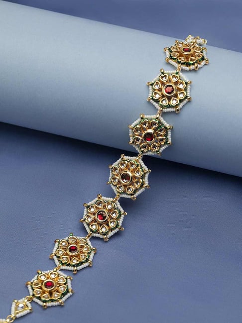 Priyaasi Gold-Plated Heart Flowers Red Stone Kundan Studded Mathapatti for Women-picture-25