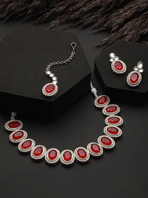 Ruby red necklace and deals earring set