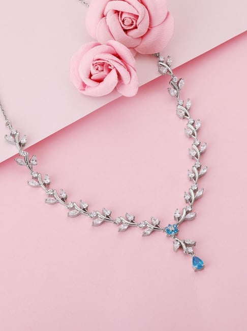 GIVA Sterling Silver Blue Daisy Opera Necklace for Women