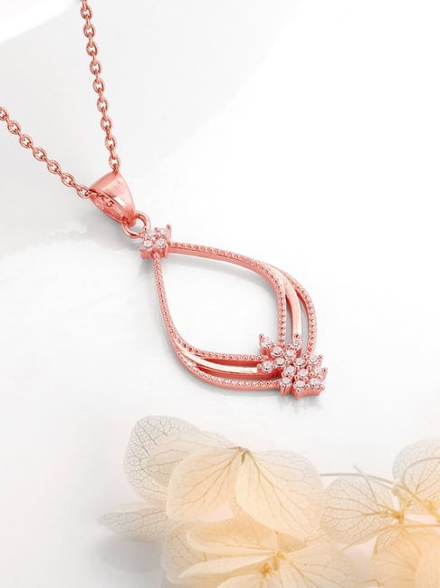 GIVA 92.5 Sterling Silver Rose Gold Princess Classic Pendant with Link Chain Women-picture-35