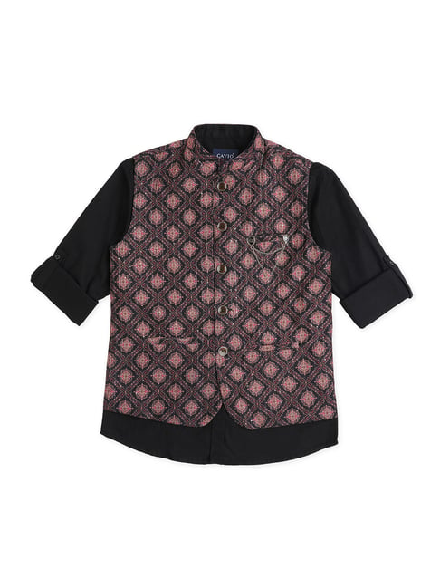 Buy Men's Black Silk Abstract Nehru Jacket Online — Karmaplace