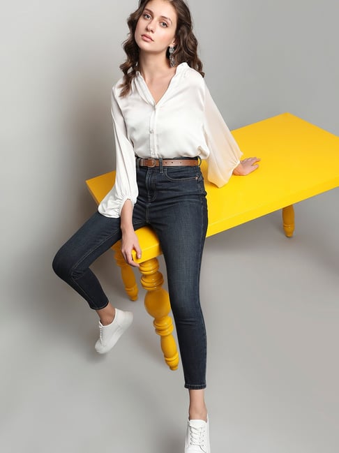 Vero Moda Dark Blue Cotton Skinny Fit High Rise Jeans-picture-15