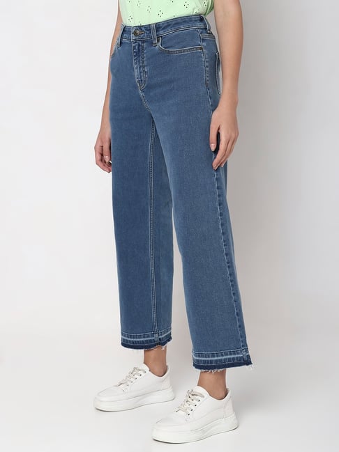 Vero Moda Blue Cotton Regular Fit High Rise Jeans - Main Image