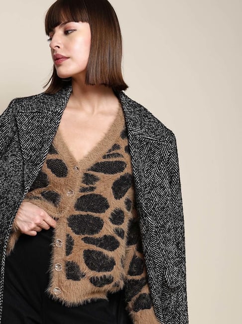 Vero Moda Brown Black Animal Print Cardigan