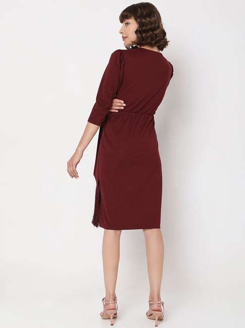Vero Moda Maroon Regular Fit Midi Dress