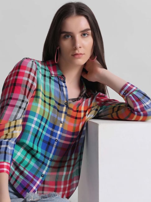 Only Multicolor Viscose Checks Shirt
