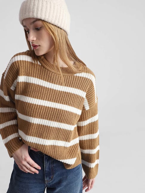 Buy Only Brown White Striped Pullover for Women Online Tata CLiQ