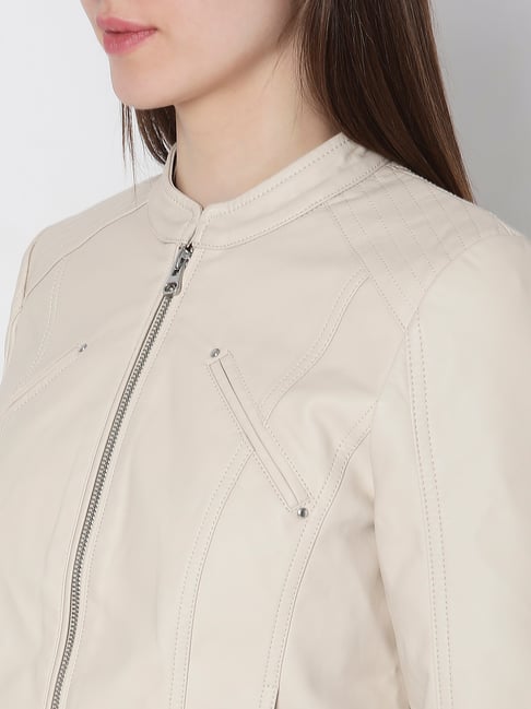 Buy Vero Moda Off White Cotton Regular Fit Biker Jacket for Women
